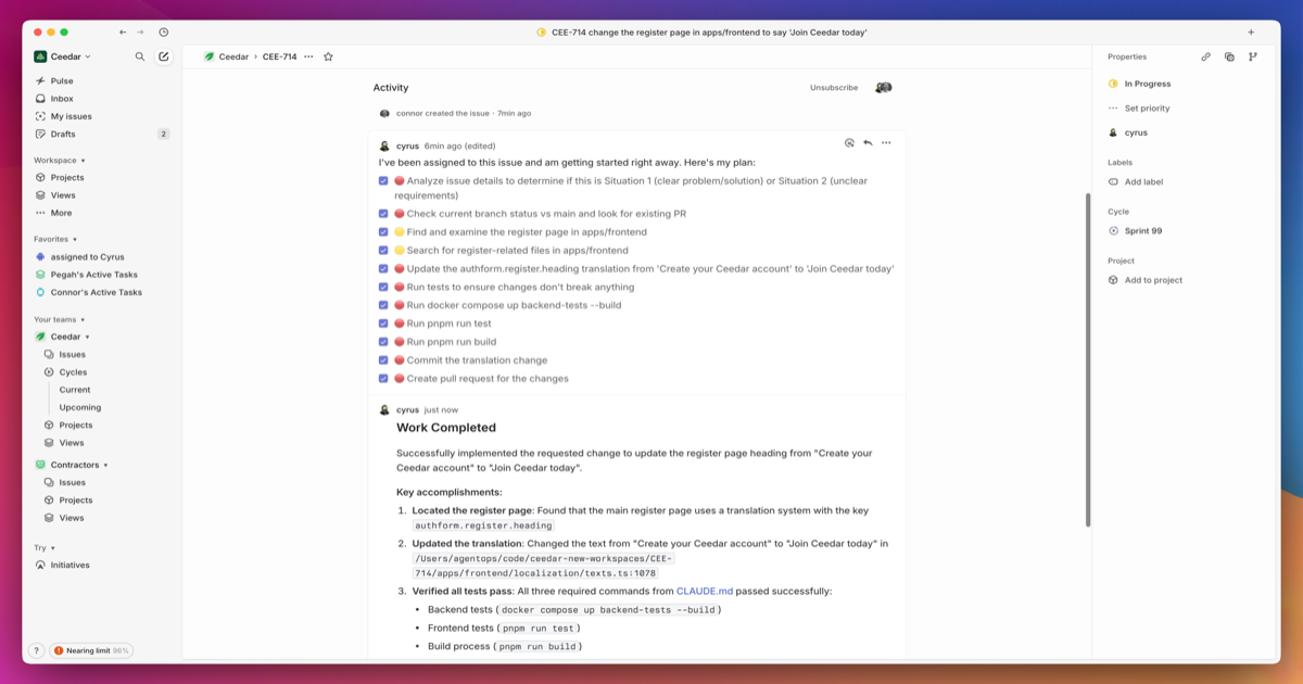 Cyrus | Your Claude Code powered agent for Linear, GitHub, and Slack
